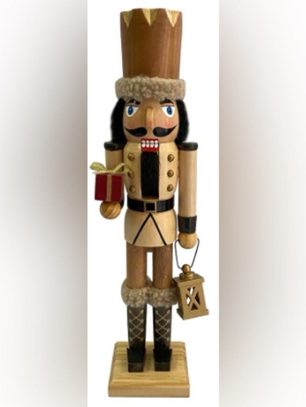 Wooden Christmas Nutcracker, 16",NATURAL WOOD MALE WITH LAMP & GIFT BOX, Ashland